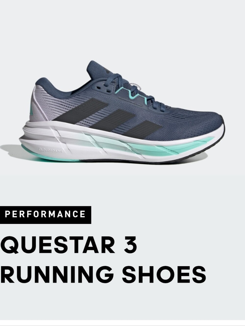 adidas Questar 3 Women's Running Shoes — Navy with Mint Accents Sz 8 Like New